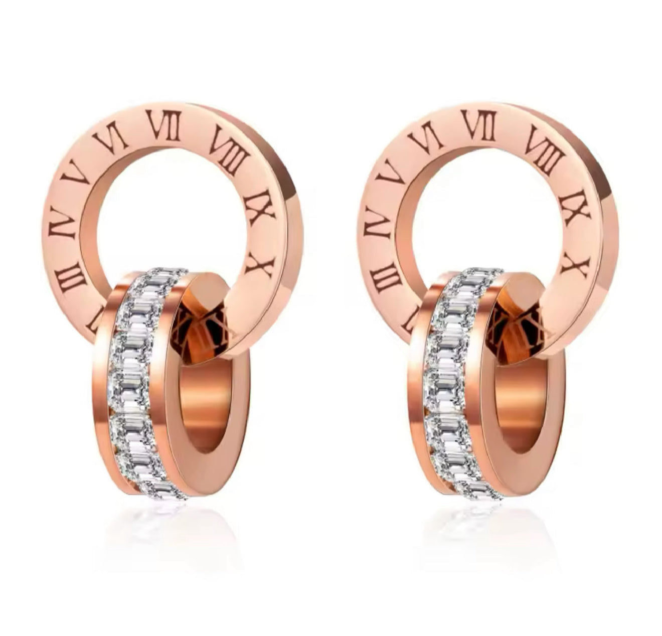 MIA - Set collar y aretes Romano con baño de oro rosa 18k