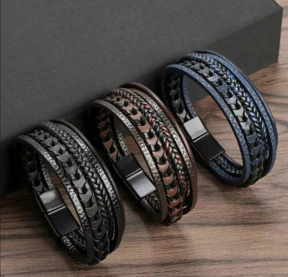 Pulsera a capas trenzado azul cierre magnético