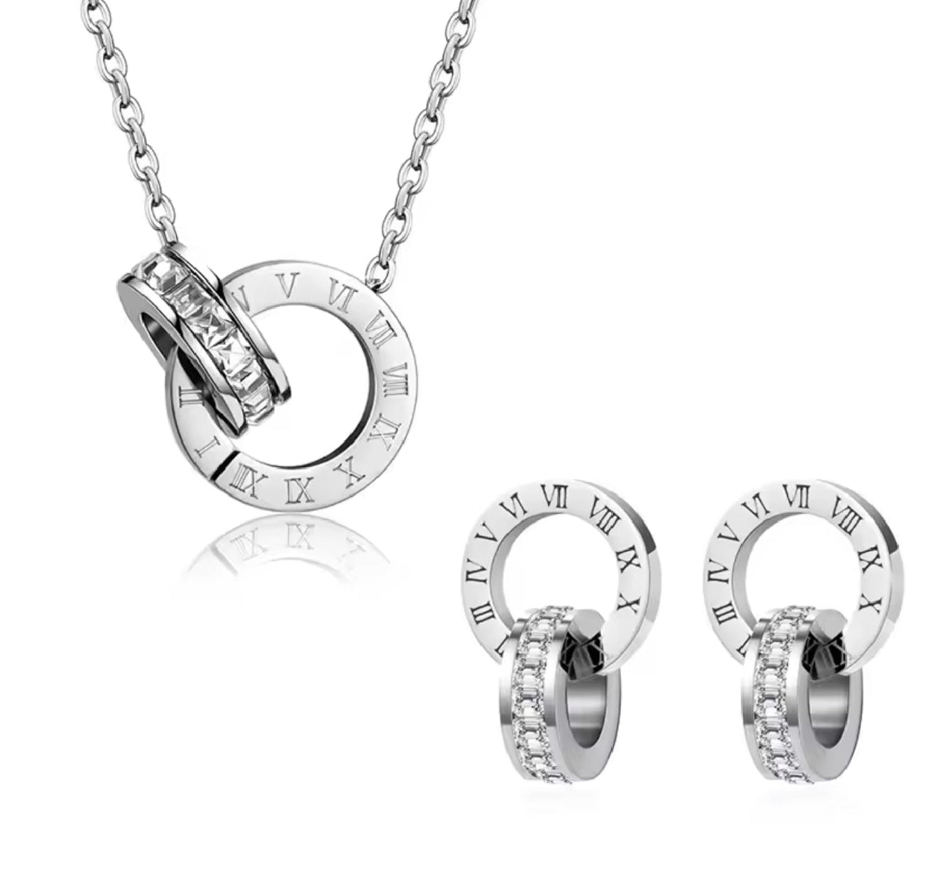 MIA - Set collar y aretes Romanos Plateado