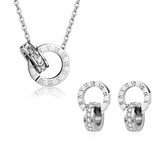 MIA - Set collar y aretes Romanos Plateado