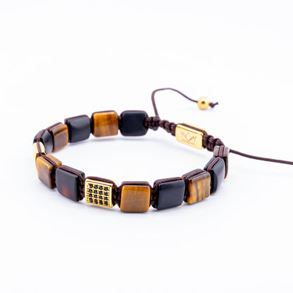 Pulsera Gemcube + Doble Ojo de Tigre Chocolate