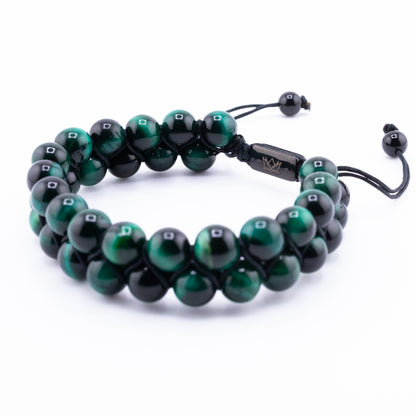 Pulsera Signature Doble Ojo de Tigre Verde