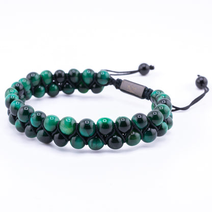 Pulsera Signature Doble Ojo de Tigre Verde