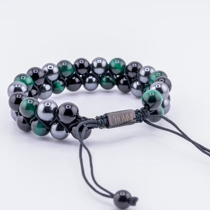 Signature Double Stone Onyx and Green Tiger's Eye Bracelet