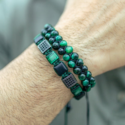 Pulsera Gemcube + Doble Ojo de Tigre Verde