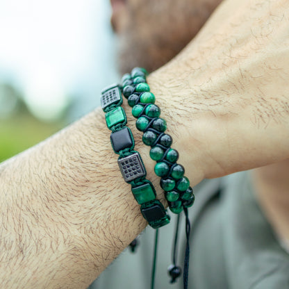 Pulsera Gemcube + Doble Ojo de Tigre Verde