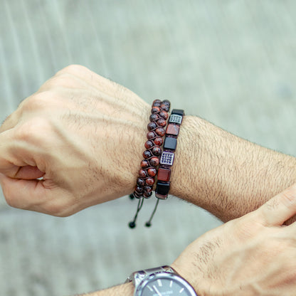 Pulsera Gemcube + Doble Ojo de Tigre Rojo