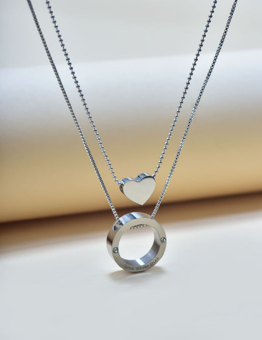 Mia Collar de Corazón y aro en Acero Inoxidable Plateado