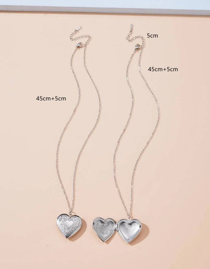 Set de collar relicario corazón 2 piezas para pareja