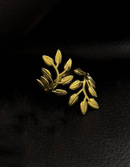 Sortija de dama diseño de hojas en Acero Inoxidable Dorado