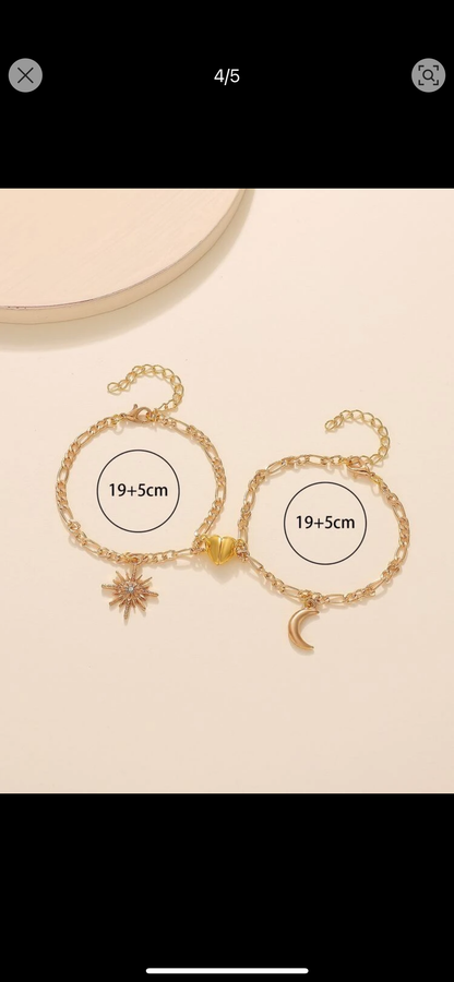 Pulsera sol y luna para parejas magnético dorado