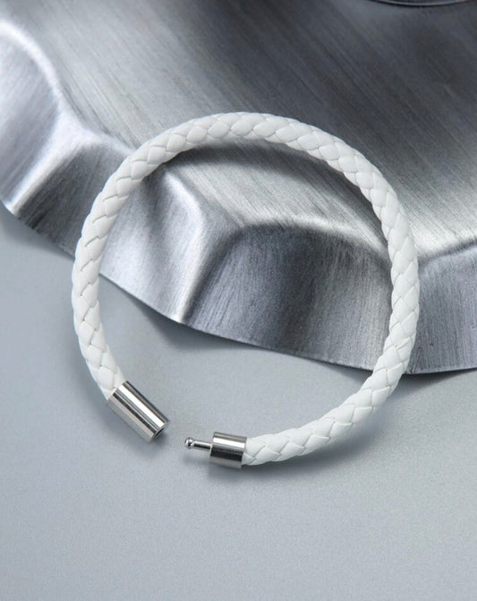 White PU Leather Bracelet and Metal Lock