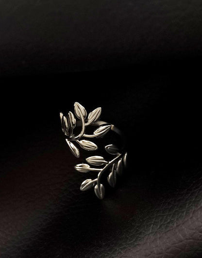 Sortija de dama diseño de hojas en Acero Inoxidable PLATEADO