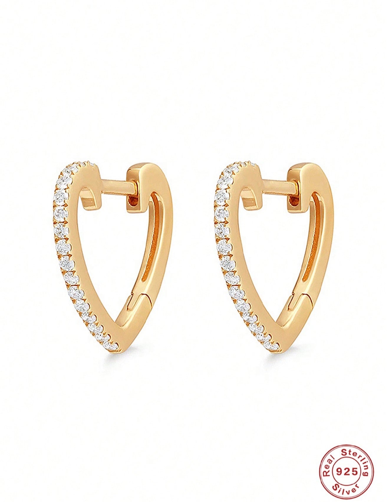 MIA - Pendientes con diseño de corazón en Plata 925 y baño de Oro de 14kl