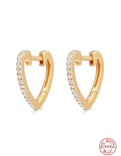 MIA - Pendientes con diseño de corazón en Plata 925 y baño de Oro de 14kl