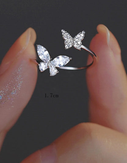 Sortija de dama minimalista ajustable con detalles de mariposa en acero inoxidable