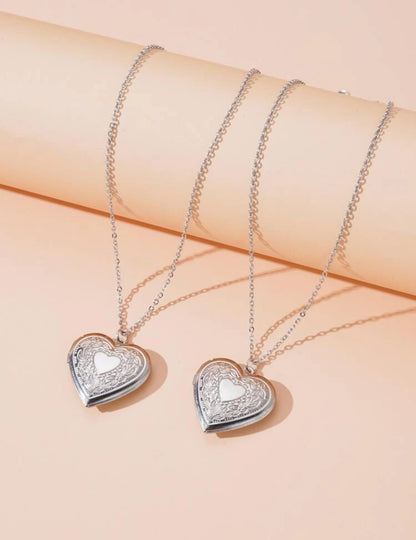 Set de collar relicario corazón 2 piezas para pareja