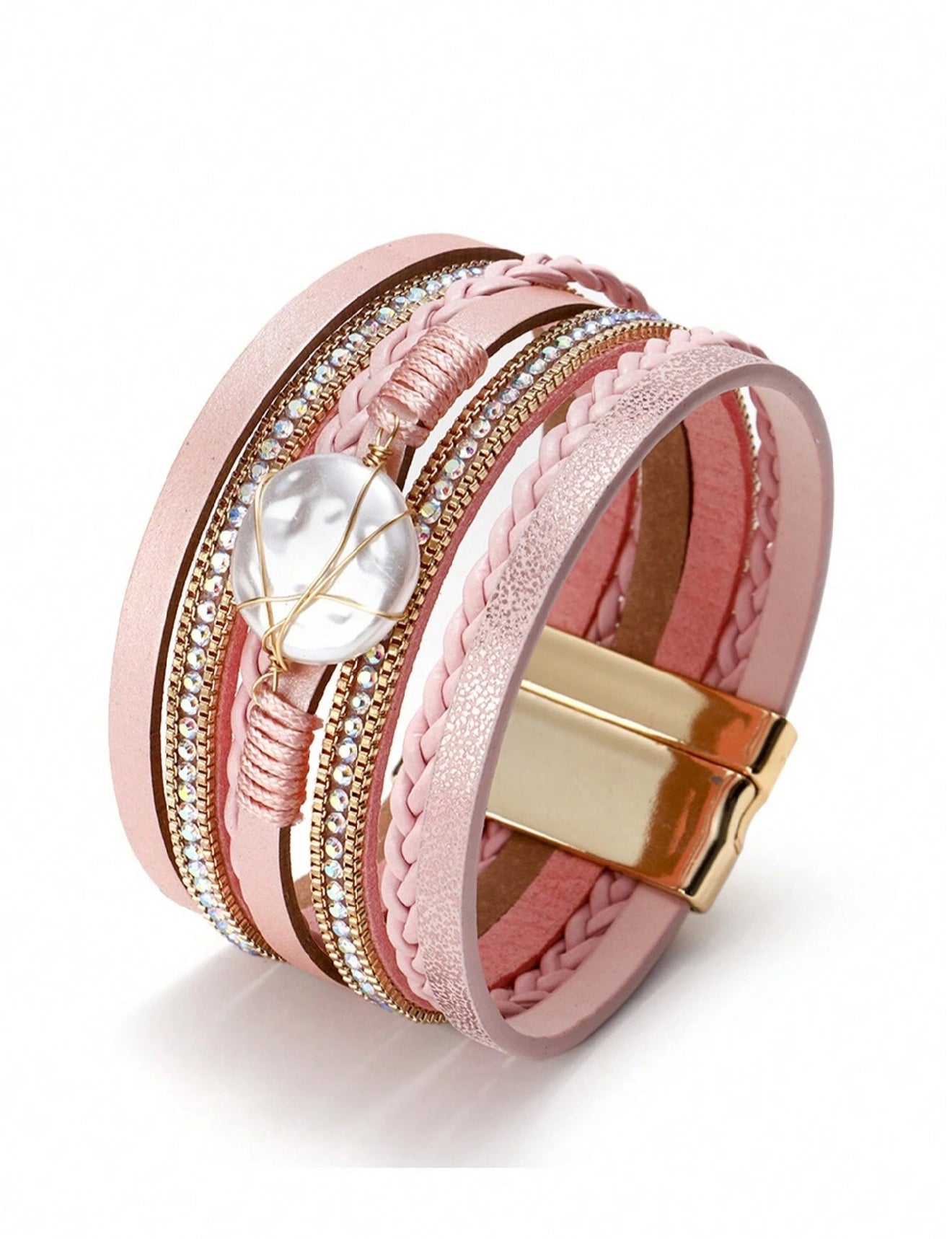 Mia - Brazalete a Capas Perla Rosa