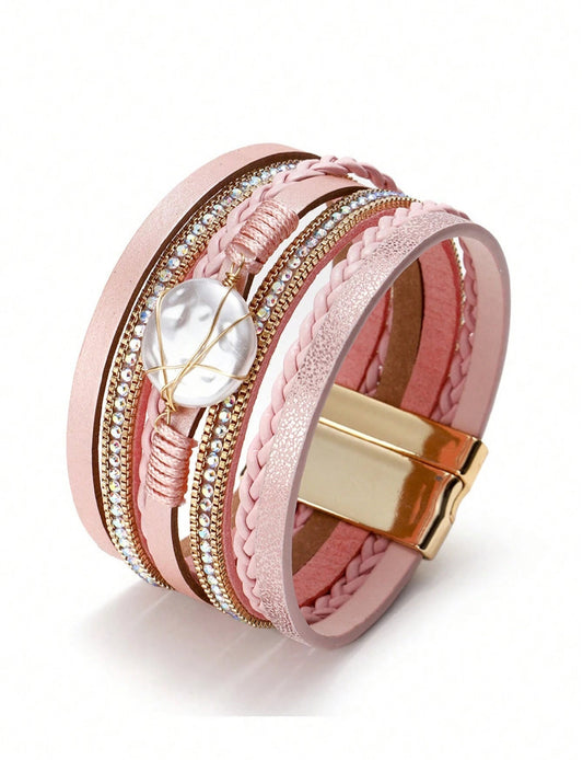 Mia - Brazalete a Capas Perla Rosa