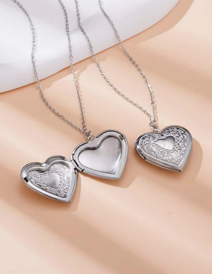 Set de collar relicario corazón 2 piezas para pareja