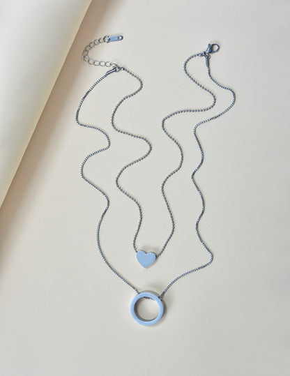 Mia Collar de Corazón y aro en Acero Inoxidable Plateado