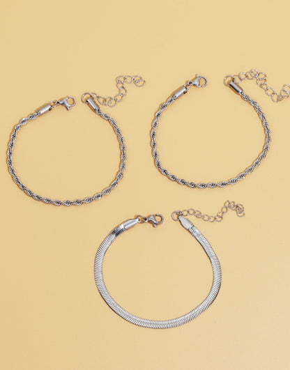 MIA - Set de pulseras 3 piezas Minimalistas en Acero Inoxidable, Trío de pulseras