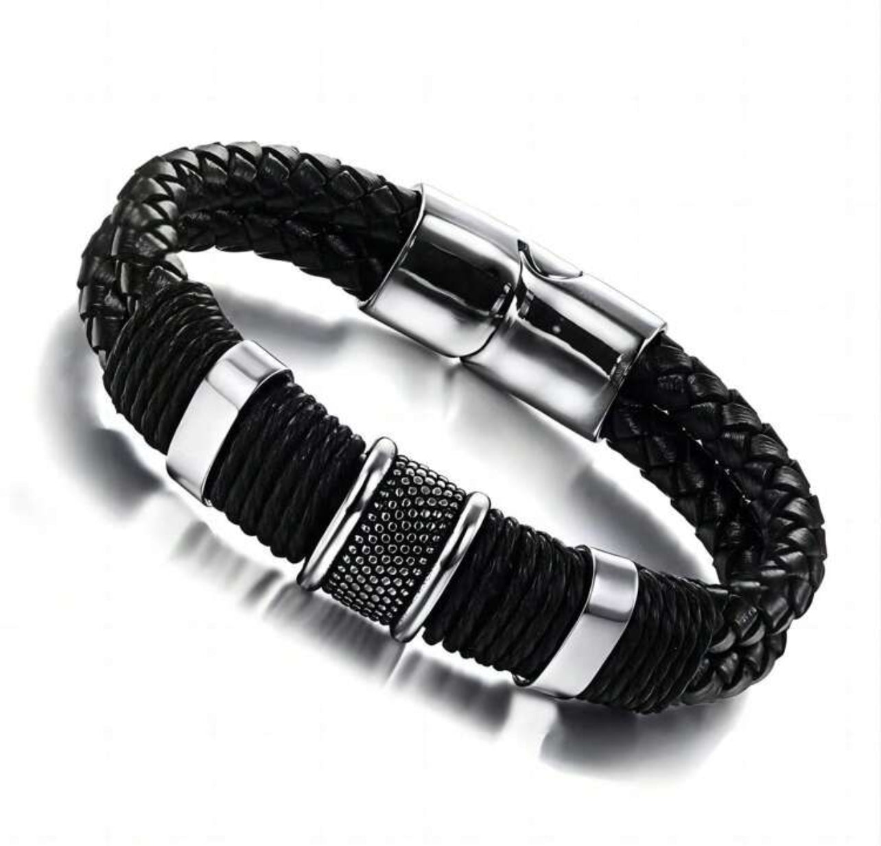 Pulsera trenzada negra PU