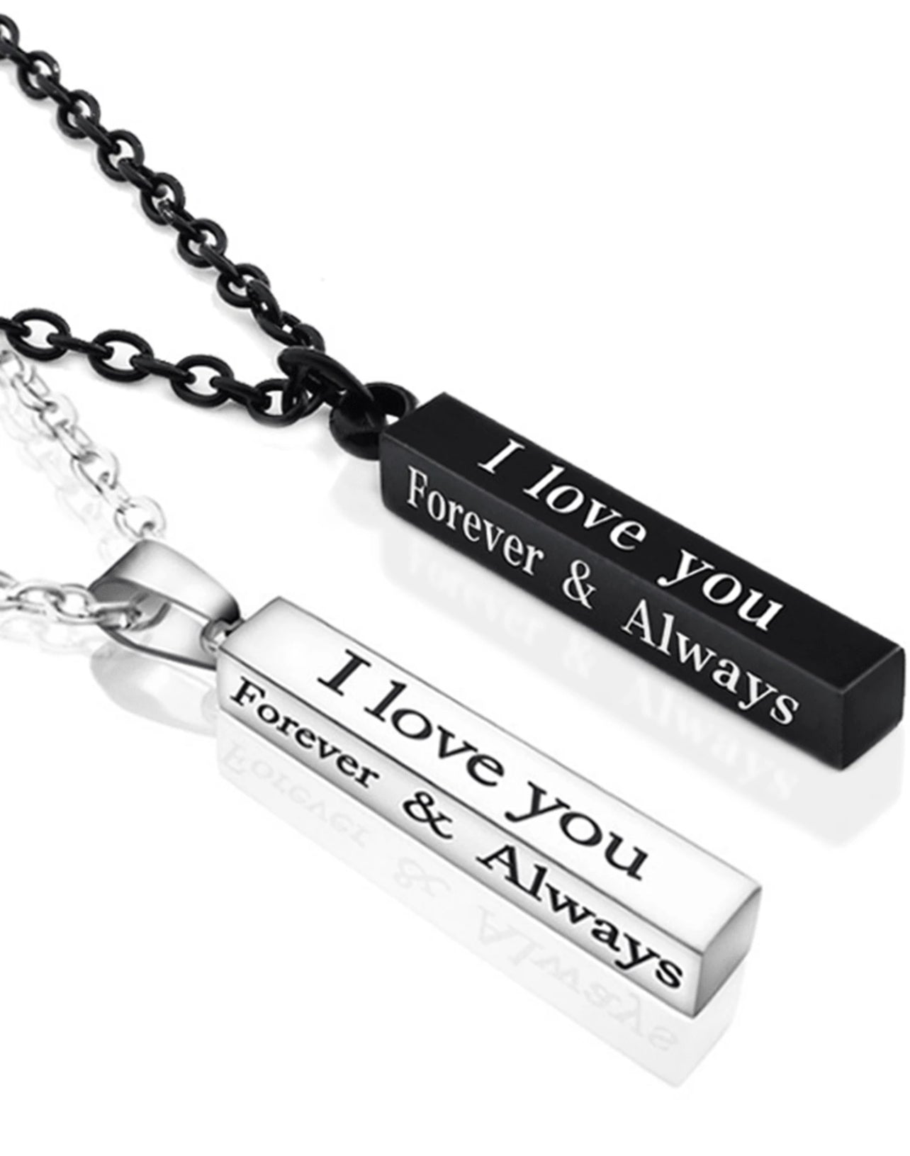 Collar pareja con diseño rectangular I LOVE YOU 2 piezas