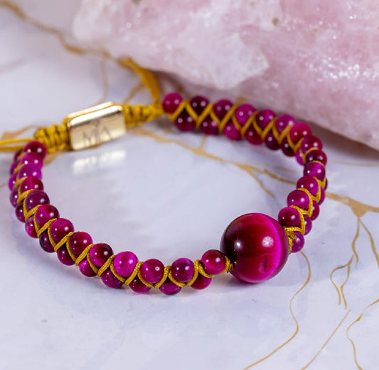 Mia Luxury Ojo de Tigre Trenzada Rosado