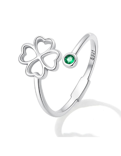 Sortija de dama ajustable en plata 925 con detalle de hojas Leila