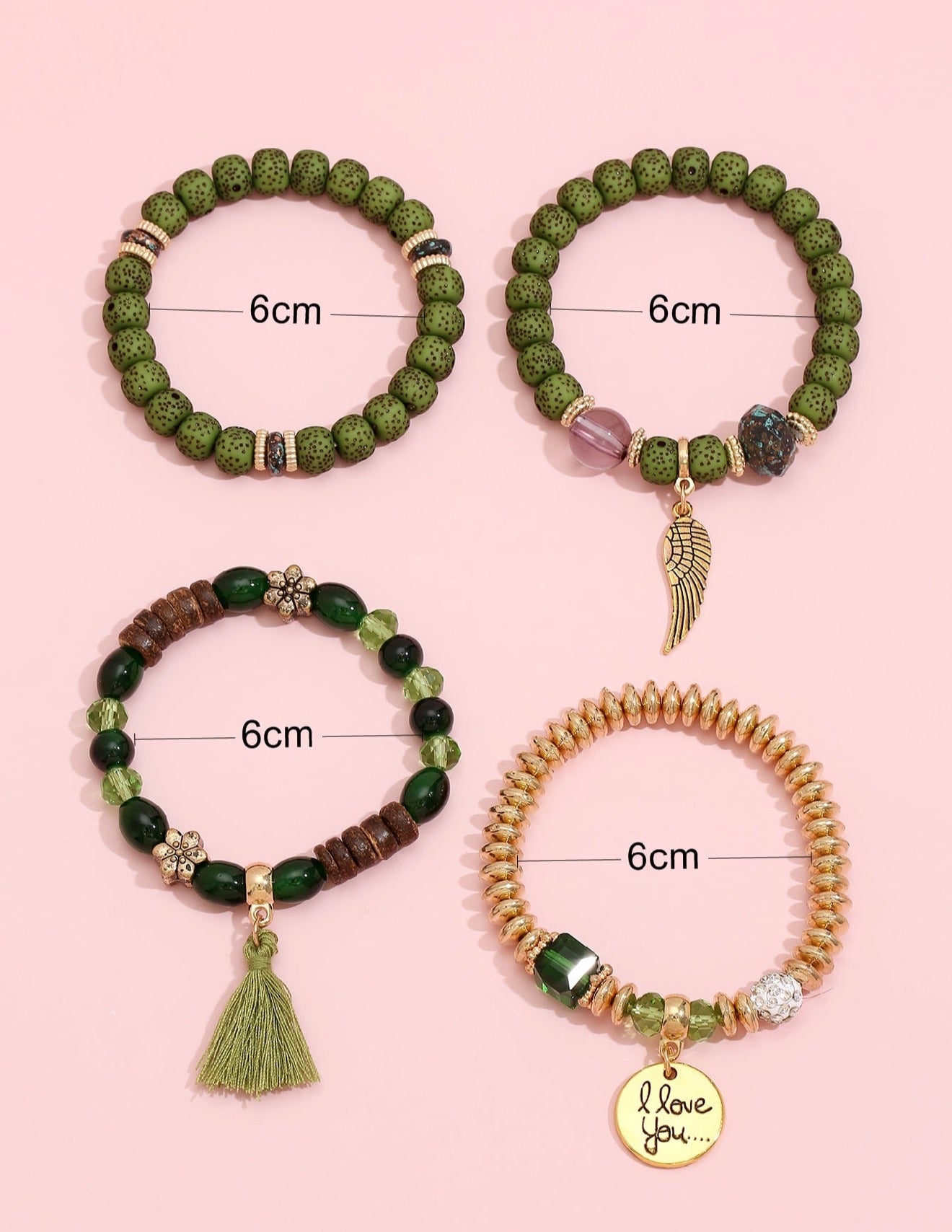 MIA - Set de pulseras Green Day con abalorios y borlas verdes