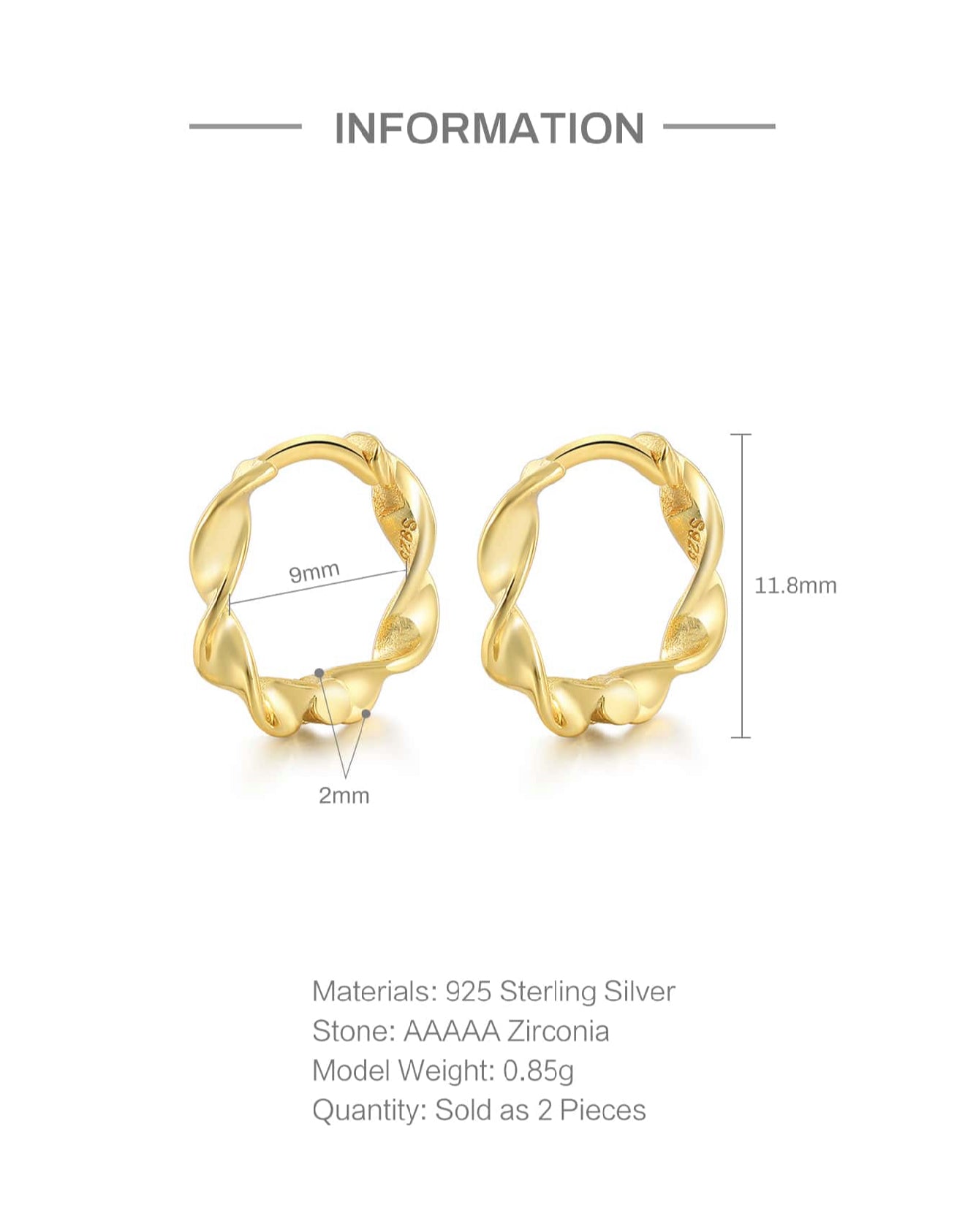 MIA - Pendientes de  Plata con baño de oro de 14kl diseño de aro distorsionado