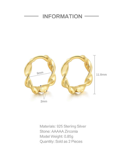 MIA - Pendientes de  Plata con baño de oro de 14kl diseño de aro distorsionado