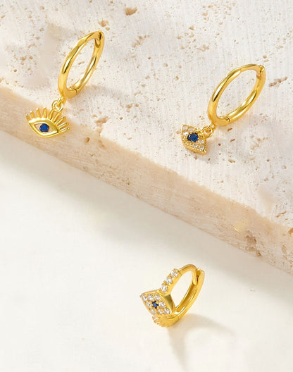 MIA - 3 Piezas de Pendientes Ojo turco con baño de Oro de 14 Kl