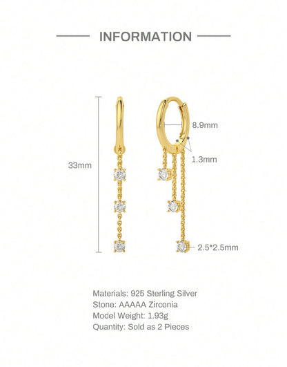 MIA - Pendientes largos en Plata 925 con baño de Oro de 14kl