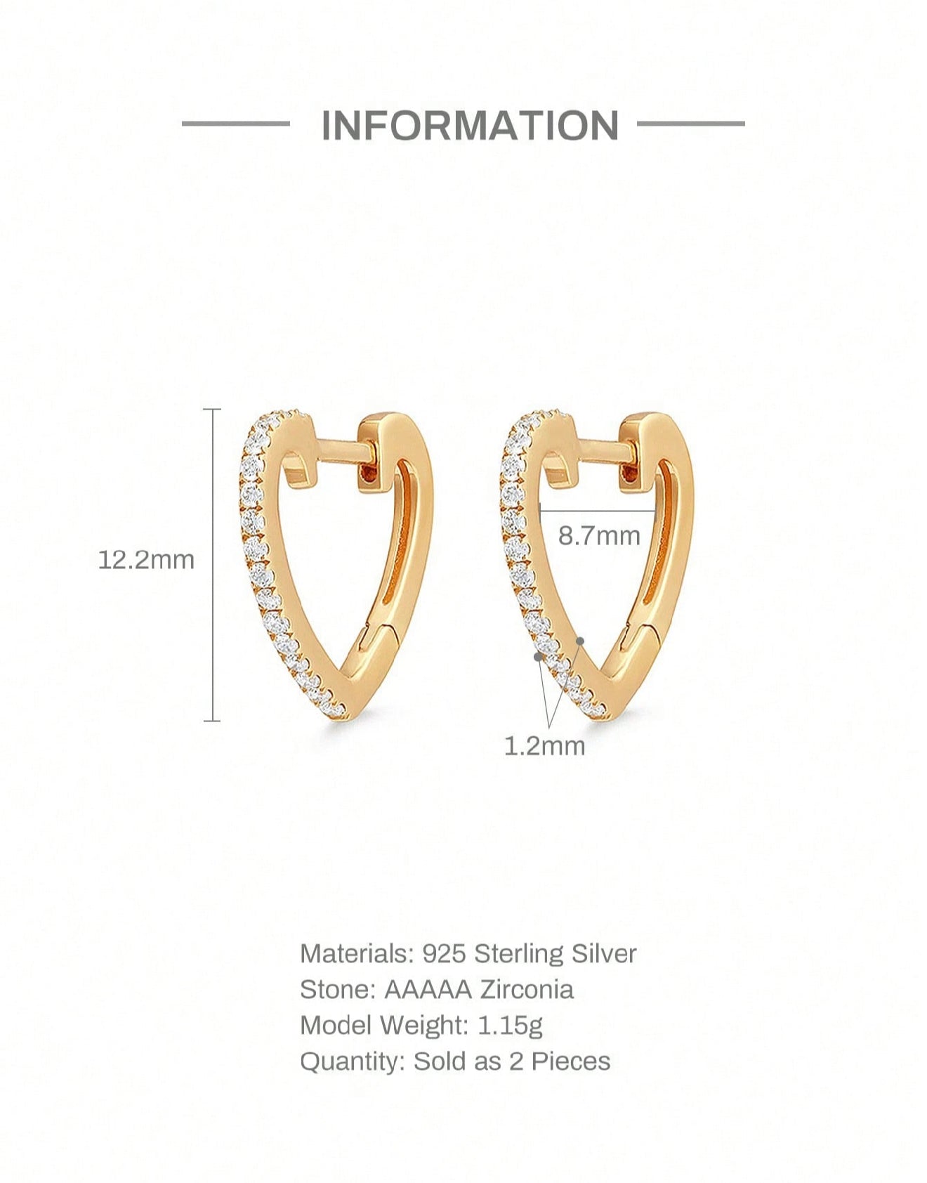 MIA - Pendientes con diseño de corazón en Plata 925 y baño de Oro de 14kl