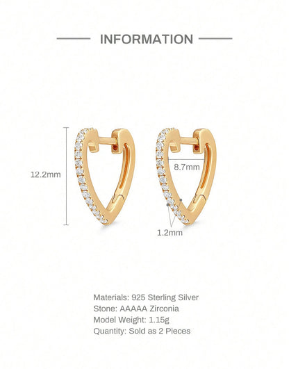 MIA - Pendientes con diseño de corazón en Plata 925 y baño de Oro de 14kl