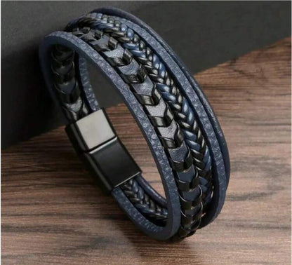 Pulsera a capas trenzado azul cierre magnético