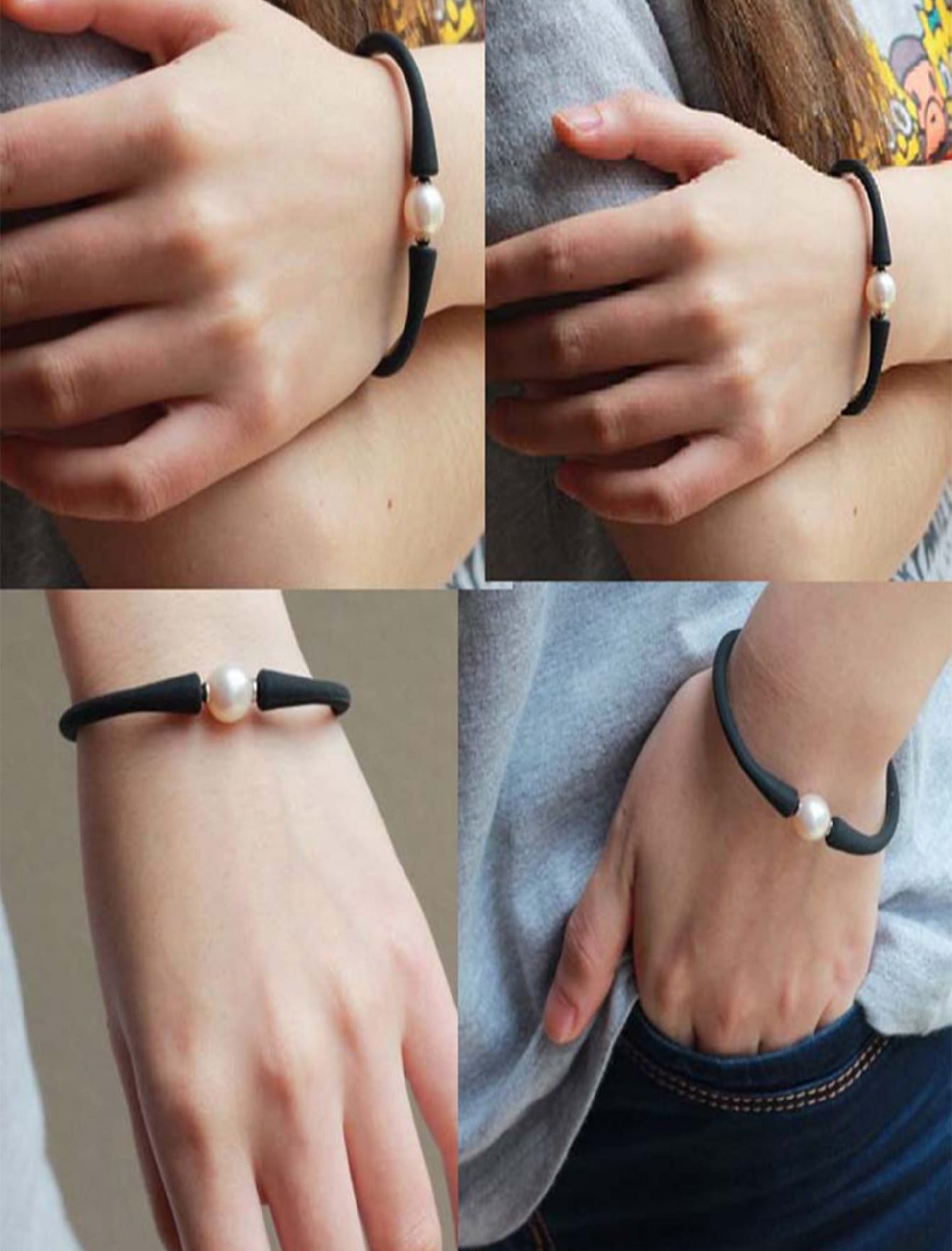 MIA - Pulsera Negra Unisex con Perla Cultivada