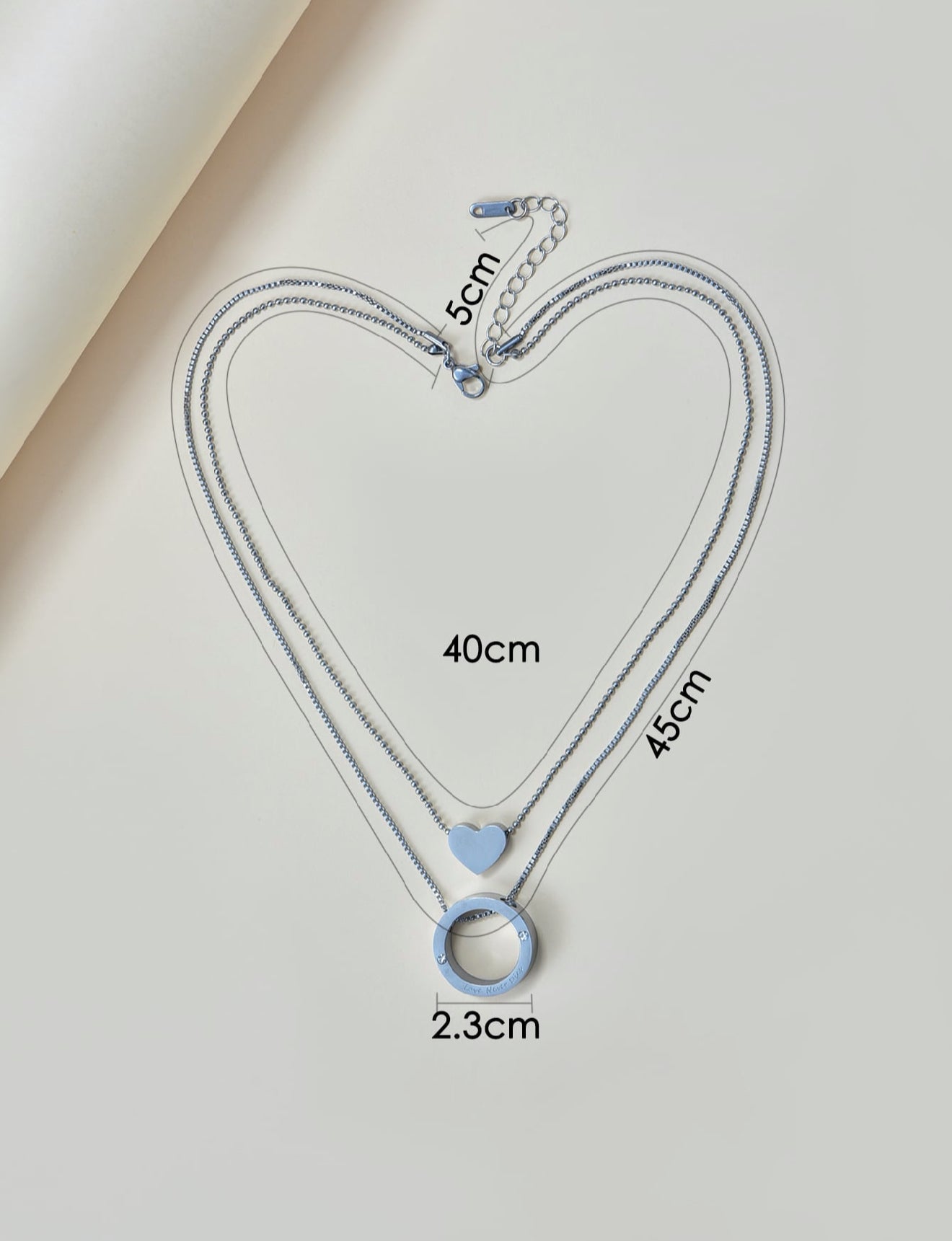 Mia Collar de Corazón y aro en Acero Inoxidable Plateado