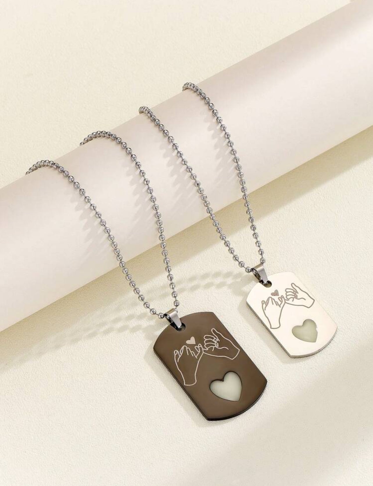 Couple necklace lock and key heart pendant 2 pieces