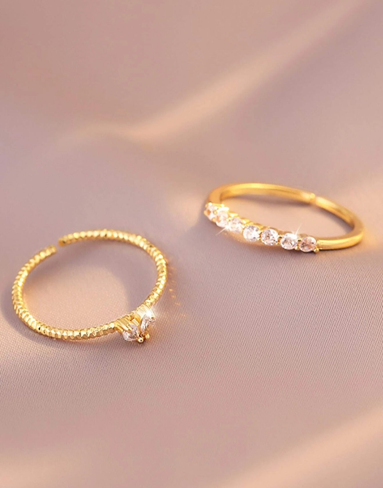 Sortijas de dama dorados con circonio en acero inoxidable ajustable