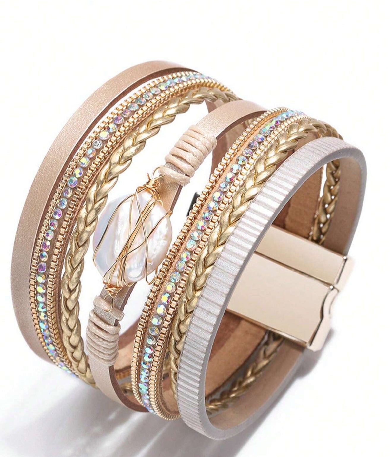 Mia - Brazalete a Capas Perla Khaki