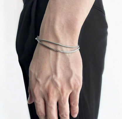 Pulsera minimalista plateada 2 piezas