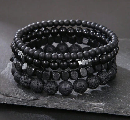 Pulsera 4 Piezas con Piedras Negro