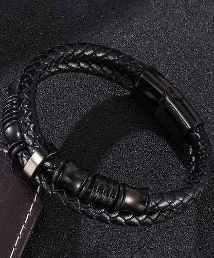 Pulsera Negra en Cuero Trenzado