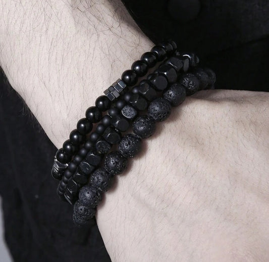 Pulsera 4 Piezas con Piedras Negro