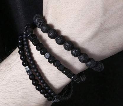 Pulsera 4 Piezas con Piedras Negro