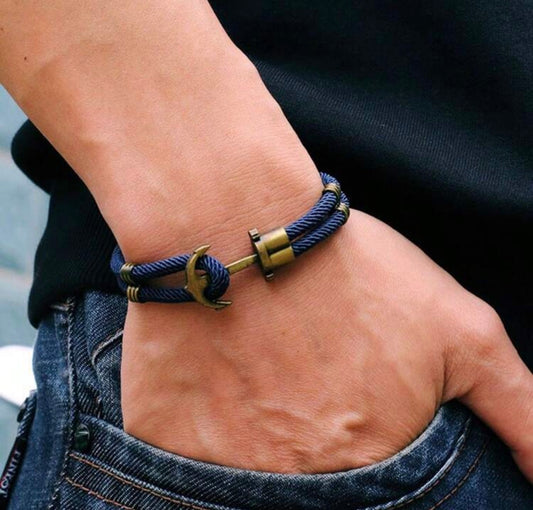Pulsera de cuerda azul con Ancla