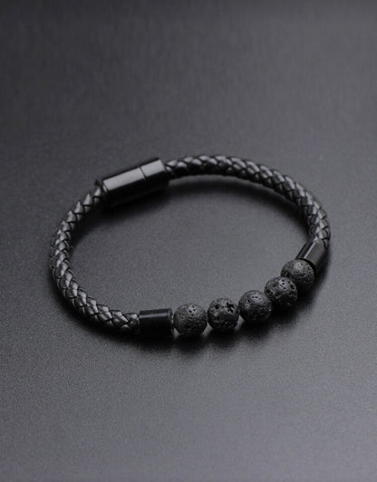 Pulsera con piedra lava en cuerina